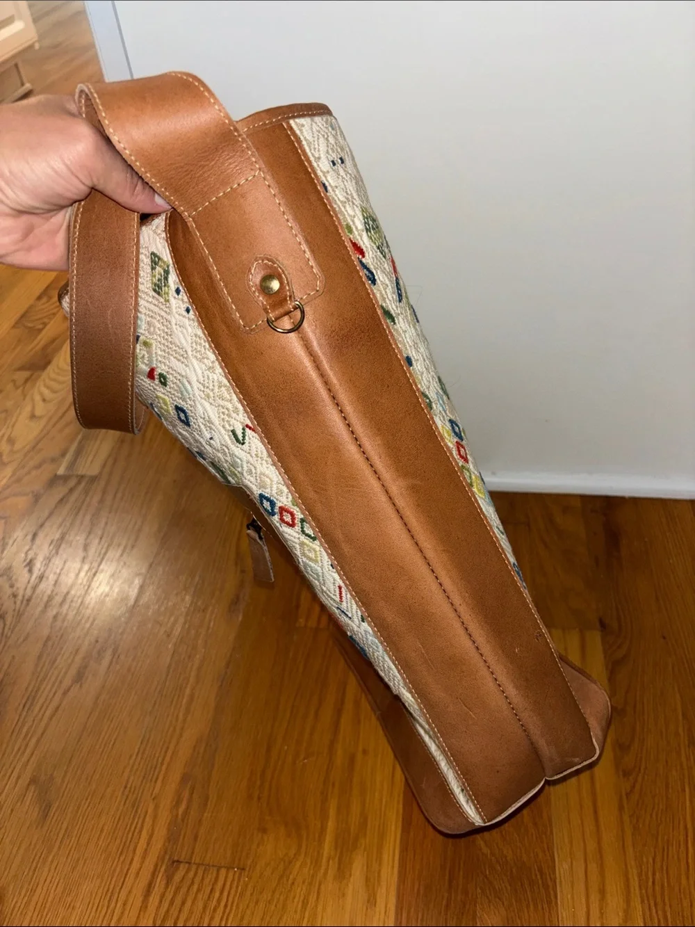 Boho Embroidered Leather Tote with embroidered Design